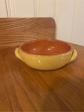NWOT De Silva Italy double-handle bowl terracotta w/ yellow glaze made in Italy